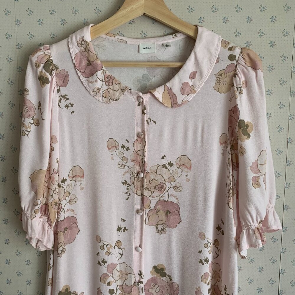 Wilfred Poppins Puff-Sleeve Floral Button-up Mini Dress NWOT